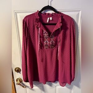 Cato Maroon Textured Blouse with Embroidery Size 18/20